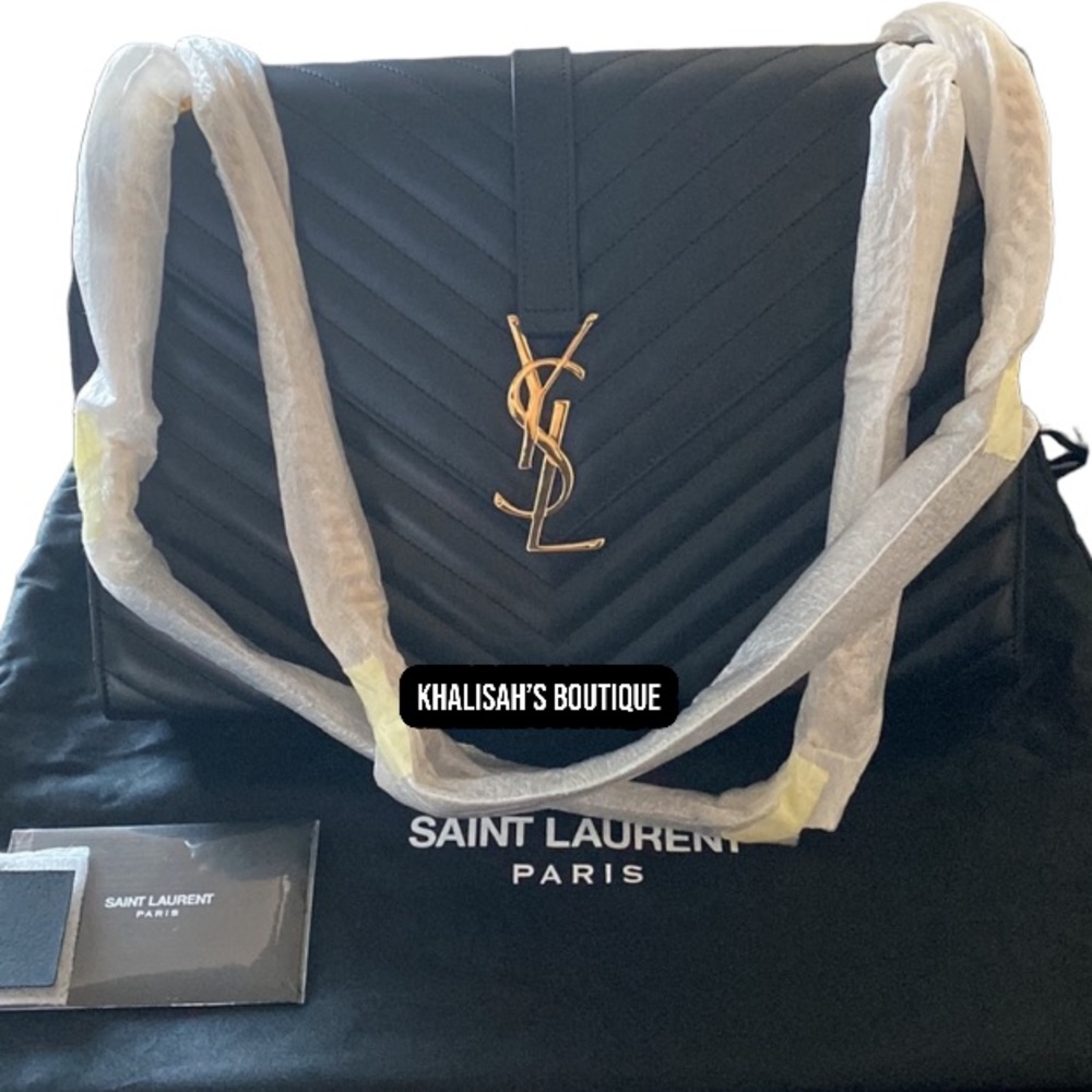 NEW & Extremely Rare!! YSL SAINT LAURENT ENVELOPE LAMBSKIN SMOOTH LEATHER LARGE! - Picture 8 of 16